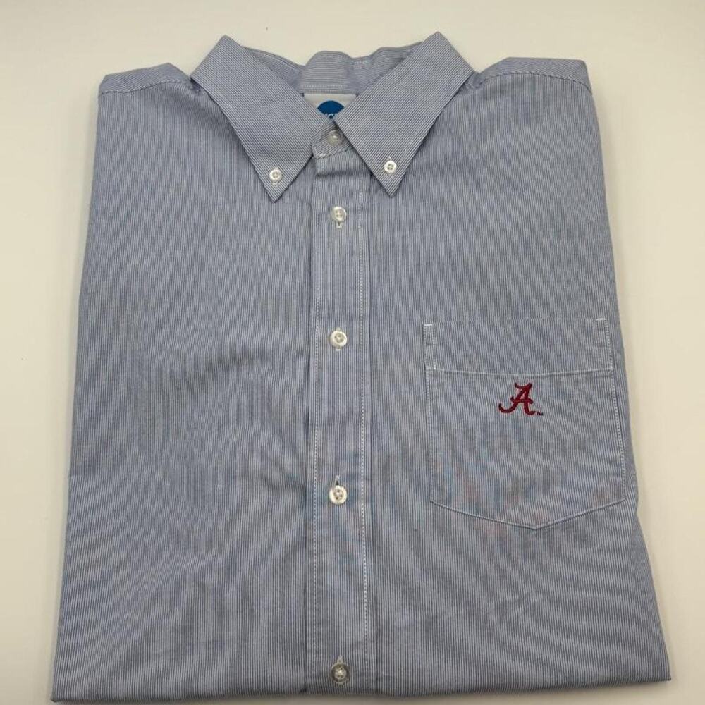 NCAA Alabama Crimson Tide blue & white striped cotton button-up shirt Large